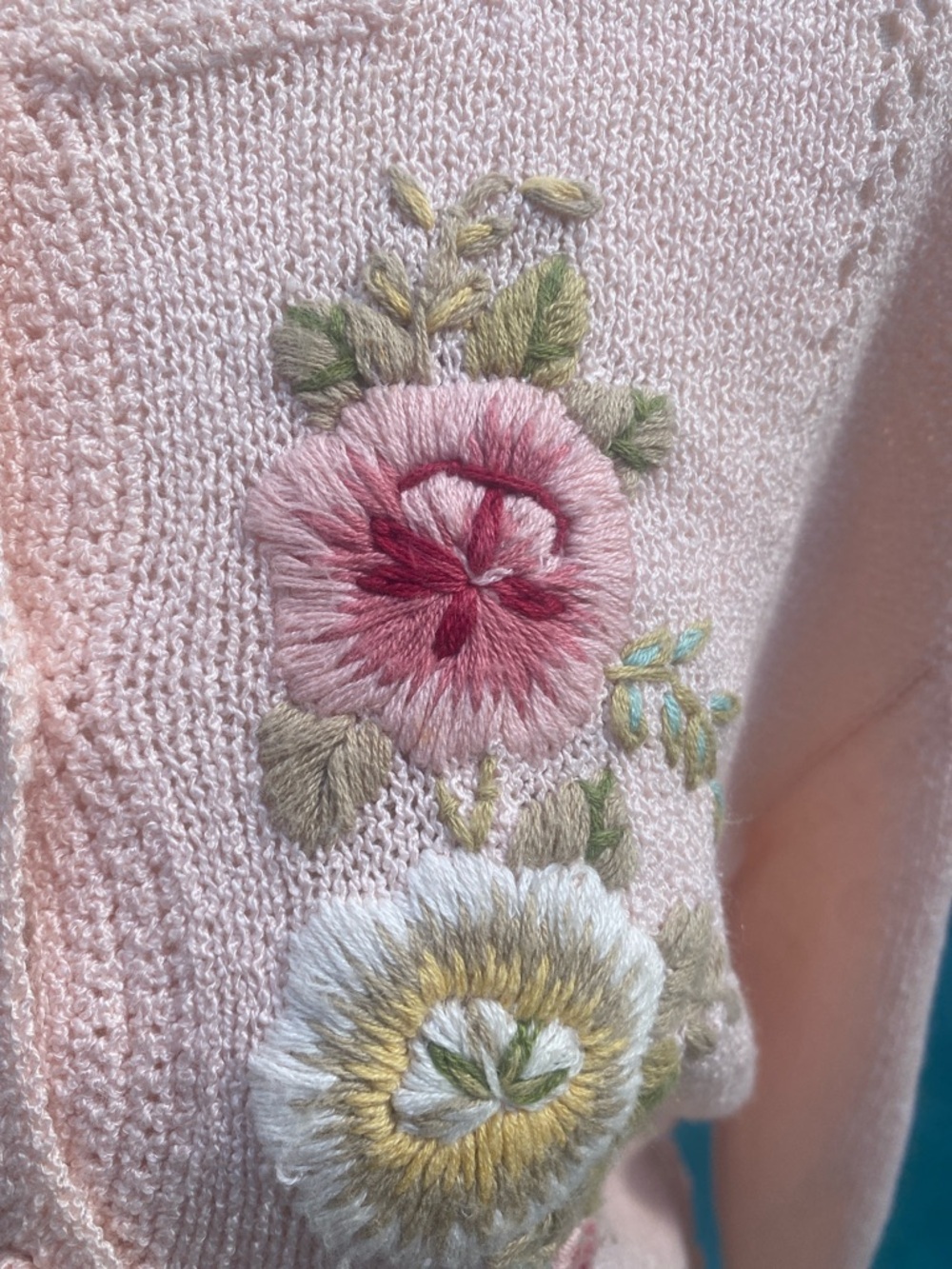 Vintage Pink Embroidered Button-Up Sweater Cardigan - Picture 8 of 11